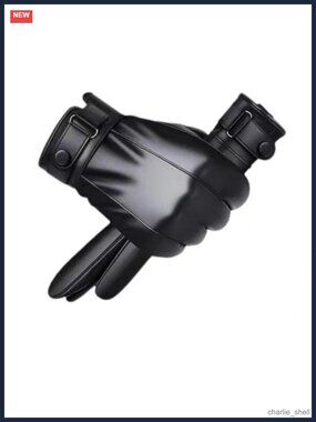 Faux Leather Men's Winter Gloves Touch Screen Warm Lined Motorcycle
